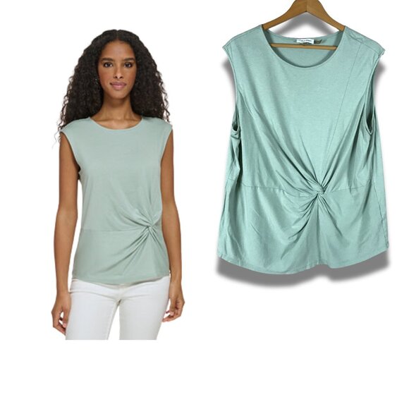 Calvin Klein Plus Size Twist-Front Sleeveless Top in Jade Green 1X - Picture 1 of 8